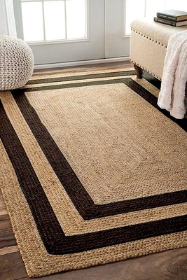 $254.99 • Buy Attractive Jute Hemp Rag Carpet Reversible Natural Jute Black Line Bedroom Rug