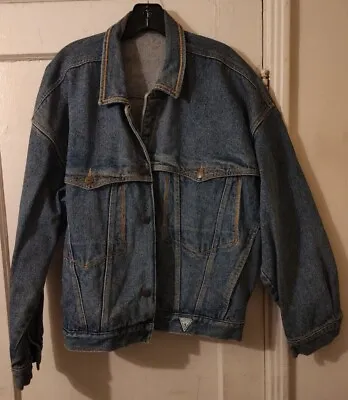Vintage Guess Jacket Medium Made In Usa Blue Trucker Biker Mcfly Denim • $39.95