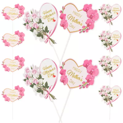 20 Flower Cupcake Picks Heart Shaped Cake Toppers For Mother's Day & Birthday-RL • £9.98