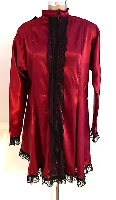 Used Misfitz Alternative Wear Ruby Red Silky Polyester Dress Coat With Lace Xl • £39.99