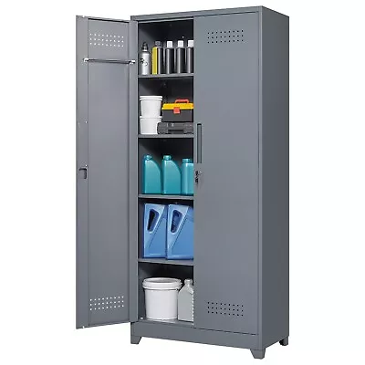 GREATMEET Steel Storage Locker Cleaning Tool Cabinet With Hanging Rod & S-Hooks • $199.99