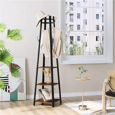 Vintage Coat Rack Industrial Coat Stand Hall Tree W 4 Wood Shelves Ladder Tower • $62.94