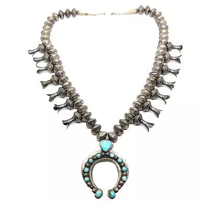 Mercury Dime Turquoise Squash Blossom Necklace Tufa Cast Silver Southwest • $3489.97