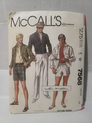 McCalls Sewing Pattern #7568  Mens Jacket Pants Or Shorts Size 34 -Cut Complete- • $9.75