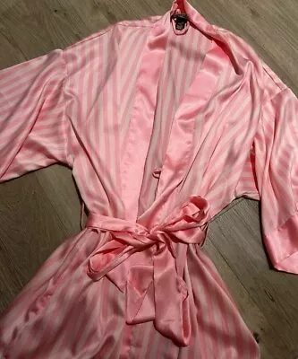 Victoria's Secret Pink Iconic Candy Stripe  Satin Dressing Gown Women M/l vgc  • £15