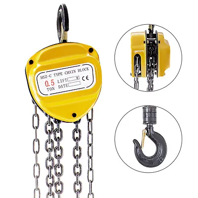 VEVOR G80 Chain Block Hoist 6M 0.5T Manual Ratchet Chain Hoist 360° Hook 1100lbs • £29.10