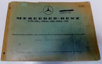 Mercedes Benz Dealer Spare Parts Catalog 10118 Type M190c-190 Dc-200- 200 D-230 • $125