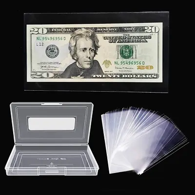 100 Pcs Dollar Bill Holder Storage Case Clear Sleeves Paper Money Protector Bag • $10.49
