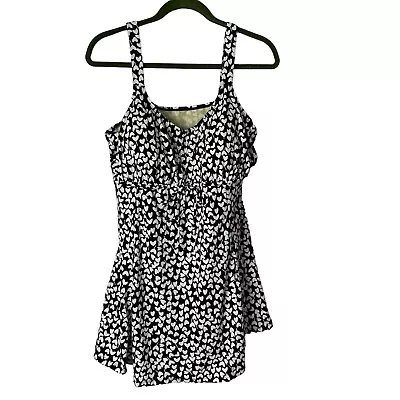 A Shore Fit Swimsuit Women 20W Plus Black White One Piece Swim Dress New • $49.99