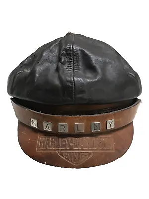 Vintage HARLEY DAVIDSON AMF LEATHERWORKS Embossed Leather Hat Cap SIZE L   DD • $69.99