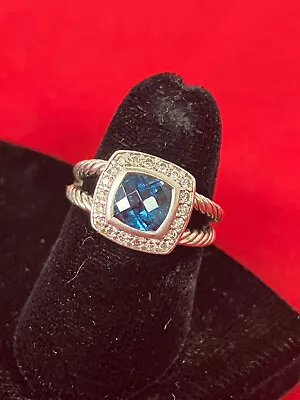 David Yurman Petite Albion Ring With Blue Topaz And Diamonds Size 5 • $279