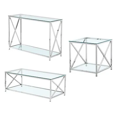 Glass Table Coffee Console Side End Living Room Furniture Mirror Chrome Finish 9 • £106.99