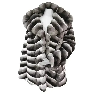 Men Real Rex Rabbit Fur Coat Hood Jacket Winter Natural Chinchilla Thick Outwear • $489.95