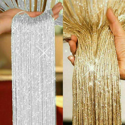 Glitter String Curtain Panels Door Fly Screen Room Divider Voile Net Curtains • £4.79