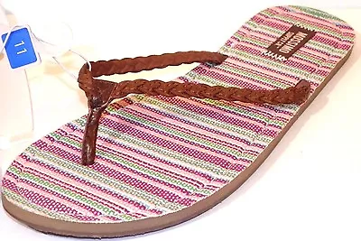 New Mossimo Size 11 Brown Braided Faux Leather Fabric Insole Flat Thong Sandals  • $6.99