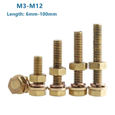 £2.03 • Buy M3-M12 Brass Hexagon Head Fully Threaded Set Screws+Hexagon Full Nuts/Washers