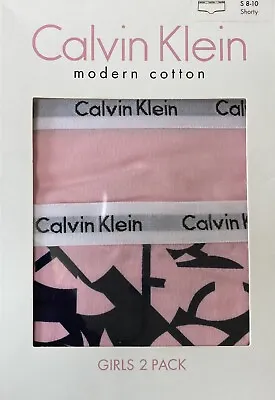 Calvin Klein Girls 2 Pack Shorty Briefs 8-10yrs Pink & Black Modern Cotton BNIB • £15.99