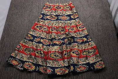 Vintage 80s Tiered Ruffled Flared Aztec Skirt Mexican Style USA Made Women's 8 • £33.53
