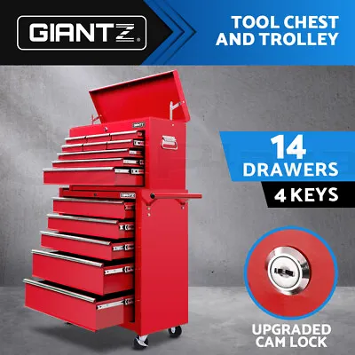 Giantz 14 Drawer Tool Box Chest Cabinet Mechanic Garage Storage Trolley Red • $259.95