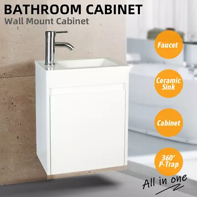 16'' Bathroom Vanity W/Sink Combo Wall Mounted Cabinet Set For Small Space White • $129.99