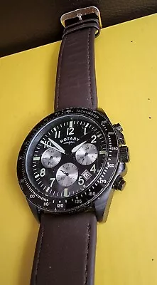 NEW ROTARY Mens Watch Brown Leather Luminous Chronograph Tachymeter RRP£189  • £50