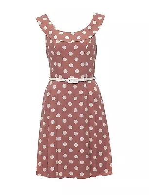 NWT Review Womens Dress Size 10 Pink Tuscan Spot Boat Neck Patent Belt Lined • $49.99