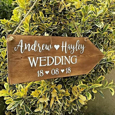 £24.95 • Buy Wedding Welcome Sign Large Rustic Personalised Wooden Arrow Venue Decoration
