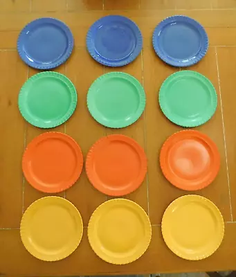 VINTAGE SET Of 12 TAYLOR SMITH And TAYLOR VISTOSA DINNER PLATES 9 1/4  4 COLORS • $110