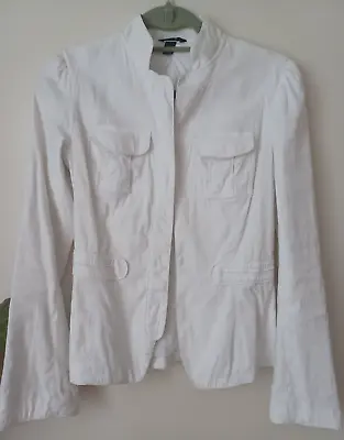 Women's WHITE Blazer Jacket Mossimo Collarless Lined Linen Rayon XS • $14