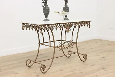 French Design Vintage Iron Baker Candy Table Console Marble #48373 • $1975