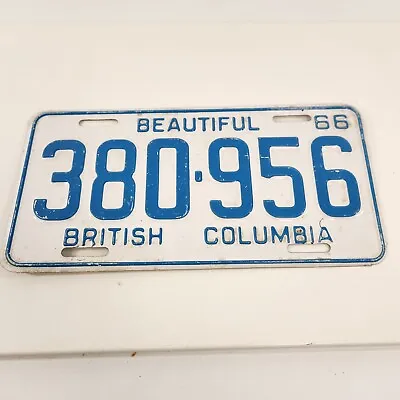 British Columbia License Plate 1966 380-956 Beautiful BC White Blue VTG Canada • $15.99