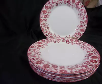 [Set OF5] Laura Ashley Sophia  RED FLORAL  Dinner Plates 10 1/8  Checked Rim • $45