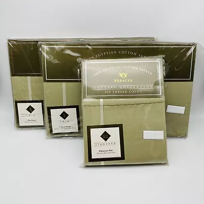 VTG Veratex Crystal Collection Solid Green Twin Sheet Set  330 Thread Count RARE • $76.02