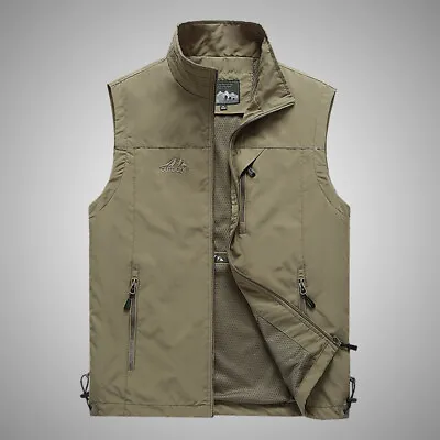 Men Sleeveless Sport Tops Mesh Lining Casual Mens With Pockets Zipper Vest • $19.43