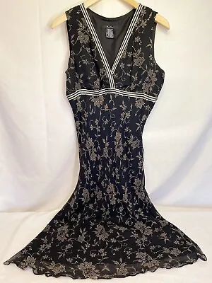 ECI NEW YORK Women's Size 10 Black 100% Silk Floral Sleeveless Maxi Dress • $26.99
