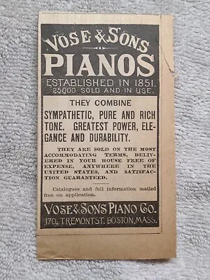 Vose & Sons Pianos  1890 Victorian Print Ad Tremont Street Boston Massachusets • $19.50