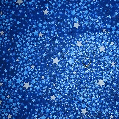 BonEFul Fabric FQ Cotton Quilt Blue White Silver Metallic Twinkle Star Night Sky • $6.60