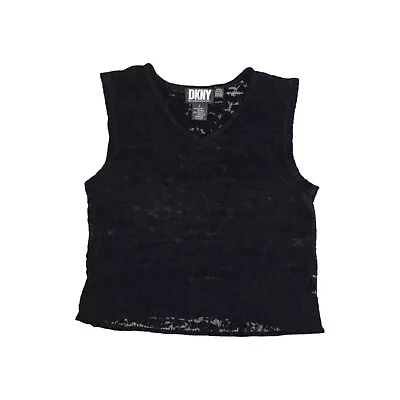 Vintage 90s DKNY Black Cropped V-Neck Sweater Tank Top  • $24