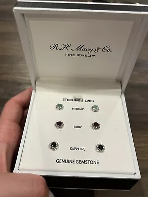 NIB RH Macy & Co Fine Jewelry Sterling Silver Geniune Gemstone Earrings 3 Sets • $49.99