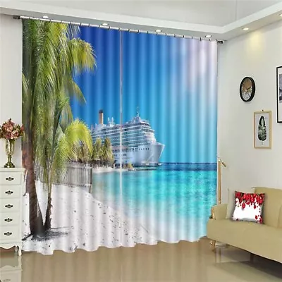 Yacht Payment Trees 3D Curtain Blockout Photo Printing Curtains Drape Fabric • $205.88