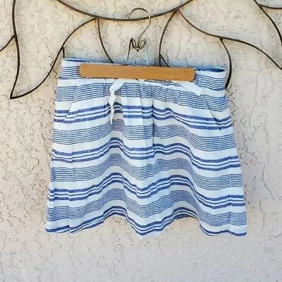 J. Crew Lined Cinched Pocketed Seersucker Striped 100% Linen Sz. 10 Skirt • $30