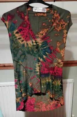 £10.95 • Buy Funky Threads Multi Coloured Tie Dye Dipped Back Stretch Tunic Top-hippy? M