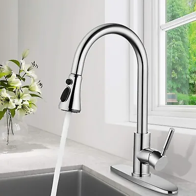 Chrome Pull Down Kitchen Faucet With Sprayer 1 Or 3 Hole Kitchen Sink Mixer Tap • $23.49