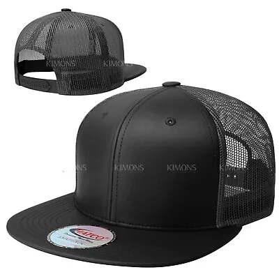 Snapback Hat Flat Mesh Back Leather Hip Hop Trucker Baseball Cap Plain Solid • $16.58