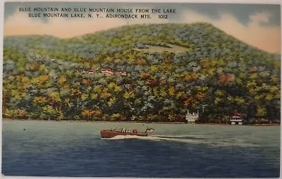 Vintage Postcard Blue Mountain Lake Adirondack New York Boat AA29 • $4.75