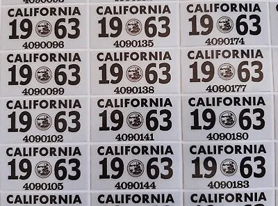 1963 California License Plate Registration Sticker YOM CA DMV $12.00 Each • $12