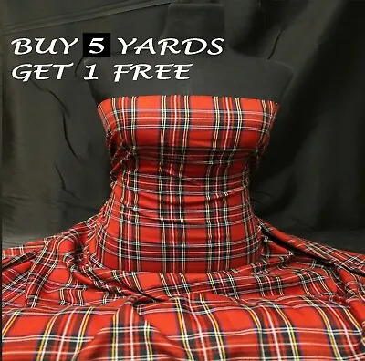 £0.99 • Buy Red Royal Stewart Tartan Woven Poly-Viscose Crafts Dress-Making Fabric Material