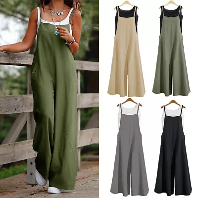 $6.36 • Buy Womens Cotton Linen Jumpsuit Dungarees Casual Loose Playsuit Overalls Trousers❃