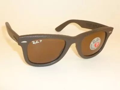 New Ray Ban WAYFARER BROWN LEATHER Sunglasses RB 2140QM 1153/N6 Polarized Lenses • $236.95