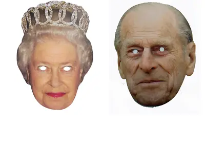 Queen Elizabeth & Prince Phillip Face Masks Birthday Fancy Dress Costume Party • £3.78